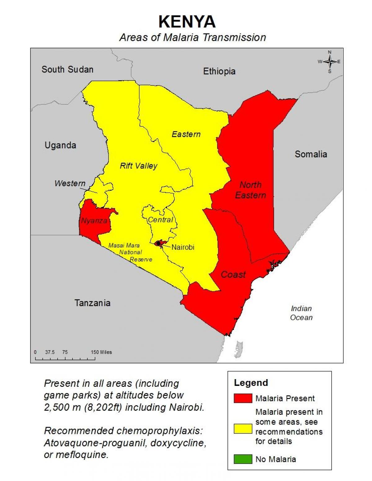 карта на Кения малария
