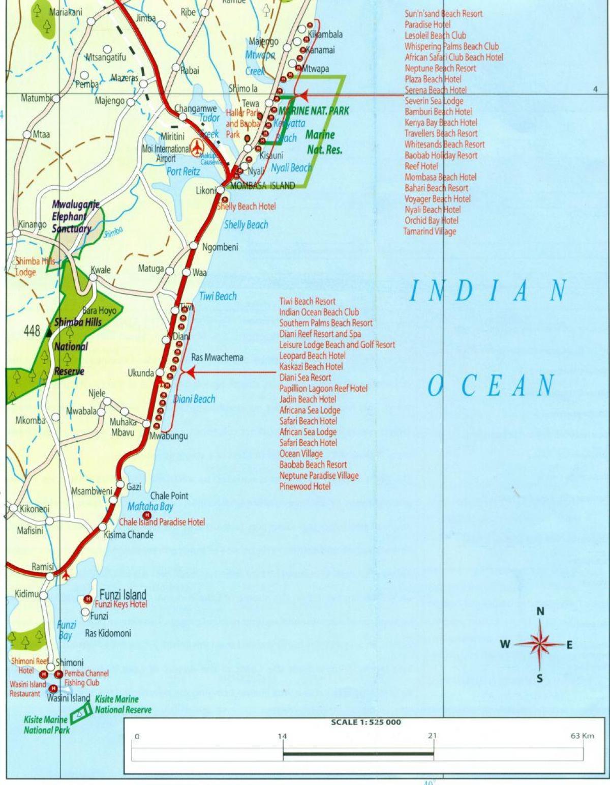 карта на крайбрежието на Кения 