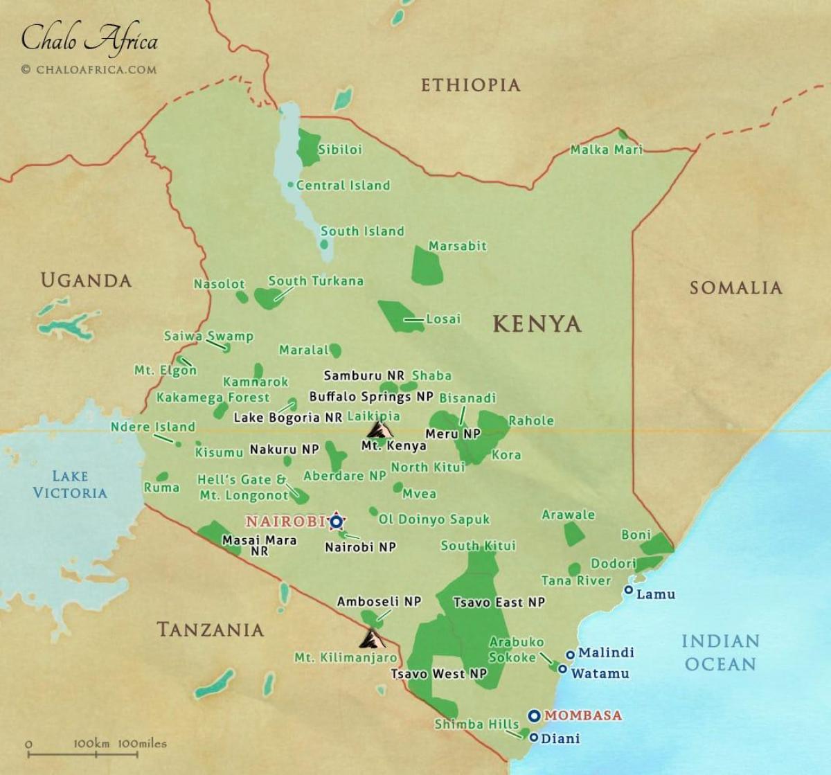 карта на Кения национални паркове и резервати