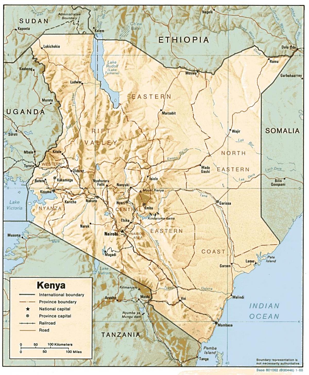карта на Кения, с посочване на основните градове