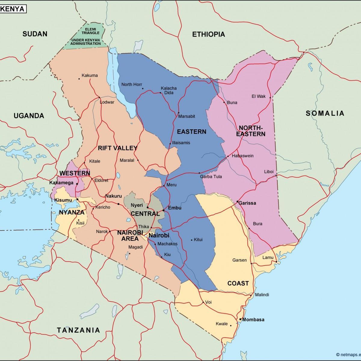 карта на политическата карта на Кения