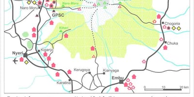 Планината Кения на картата на Африка