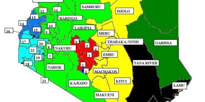 Карта от 47 райони на Кения 